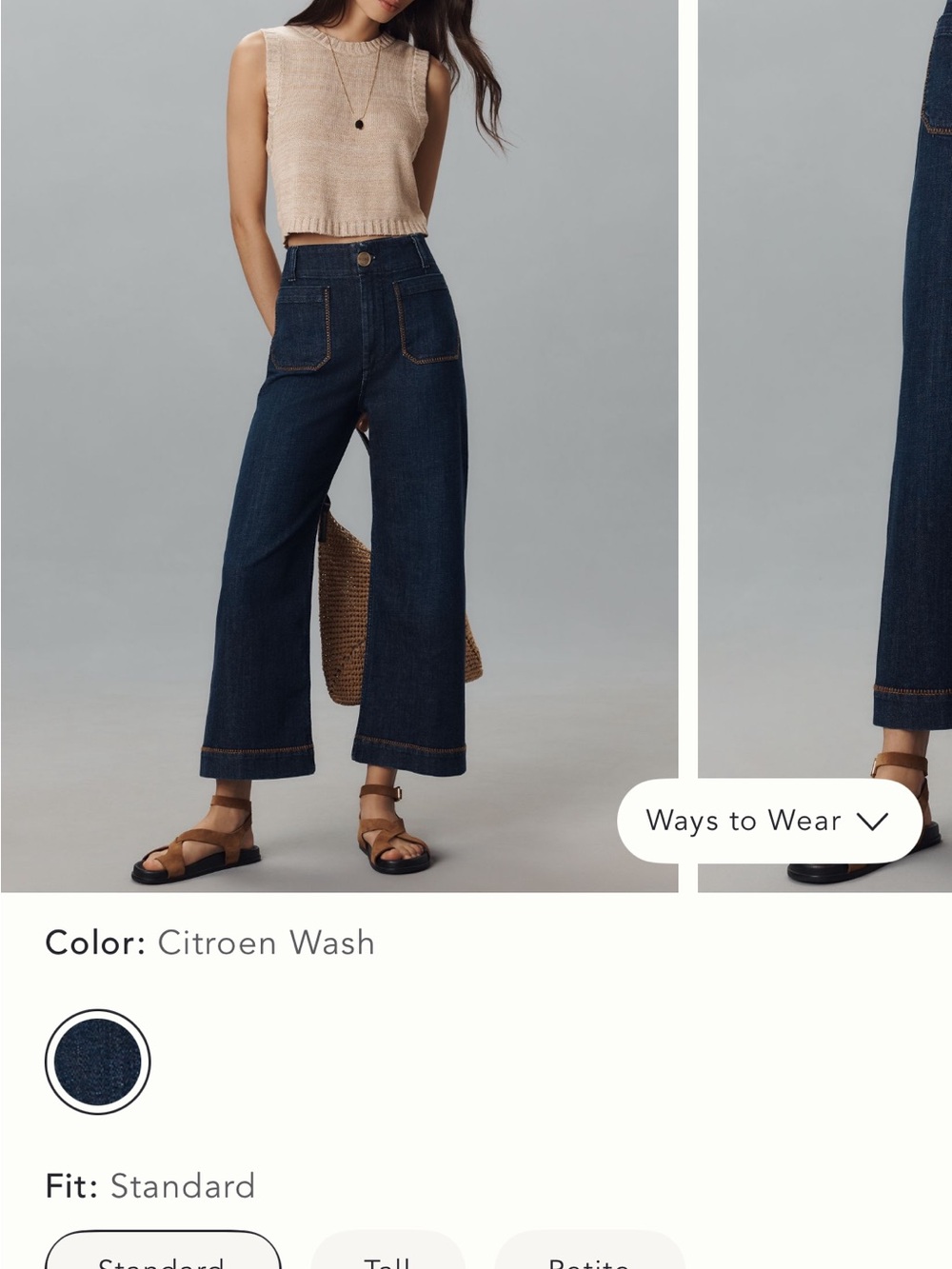 Anthropologie Colette whipstitched Wide-Leg Jeans in Deep Indigo Citroen Wash